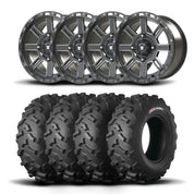 Set of Four Bullite Lancer Wheels 14" Gray And Kenda K3203 Mastodon AT Tires [26x11R-14]