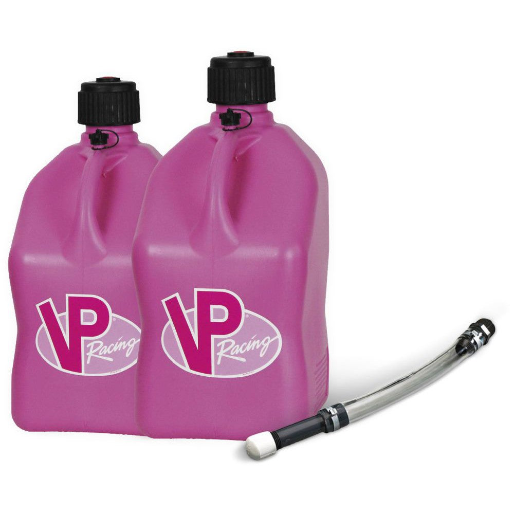 VP Racing 2 Pack Pink 5.5 Gallon Square Utility Jugs + Deluxe Fill Hose