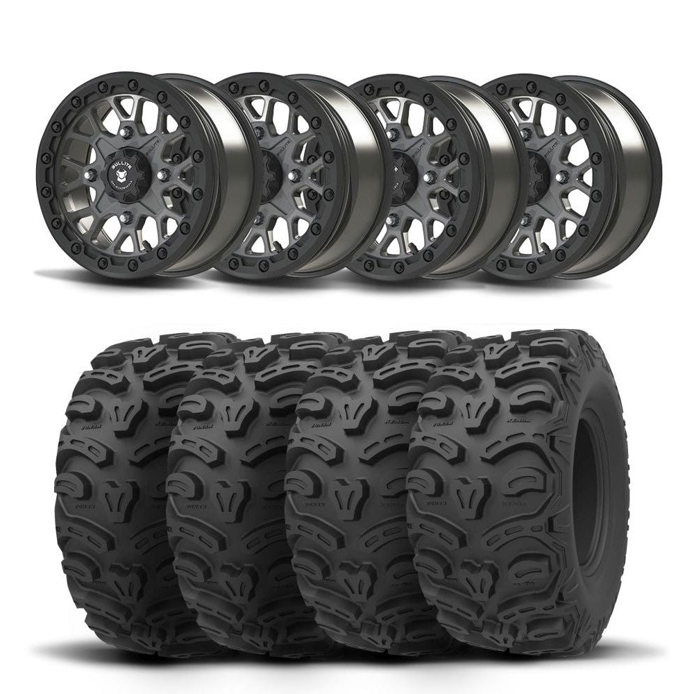 Set of Four Bullite Rider Wheels 14" Gray And Kenda K587 Bearclaw HTR Tires [26x11R-14]