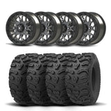 Juego de cuatro ruedas Bullite Rider de 14" grises y neumáticos Kenda K587 Bearclaw HTR [26x11R-14]