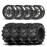 Set of Four Bullite Rider Wheels 14" Gray And Kenda K538 Executioner Tires [28x9-14]