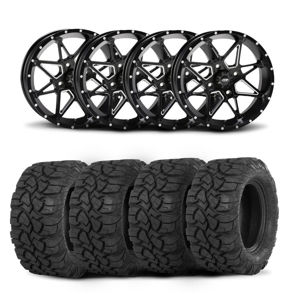 ITP Tornado 15" Matte Black Wheels And Ultra Cross R-Spec Tires [30x10-15]