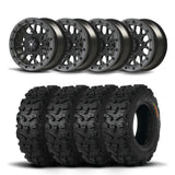 Juego de cuatro ruedas Bullite Rider de 14" grises y neumáticos Kenda K587 Bearclaw HTR [26x9R-14]