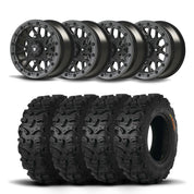 Set of Four Bullite Rider Wheels 14" Gray And Kenda K587 Bearclaw HTR Tires [28x9R-14]