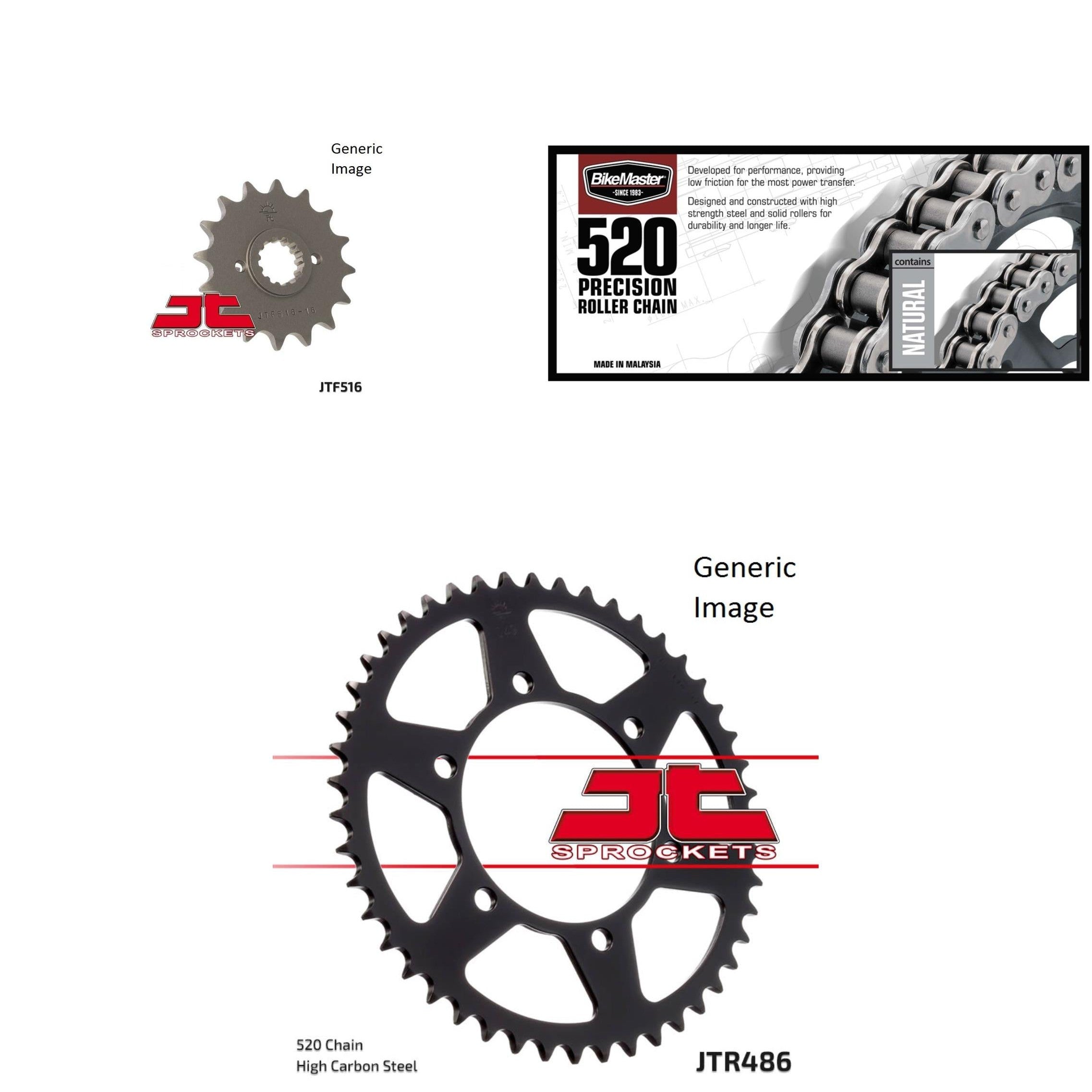 520 Chain Natural, Front & Rear Sprocket Kit for KAWASAKI EX250 Ninja 1988-2005