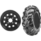 Set of 2 Mounted Wheel and Tire Kit Wheel: 12x7 4+3 4/156 Tire: 27x11-12 6 Ply