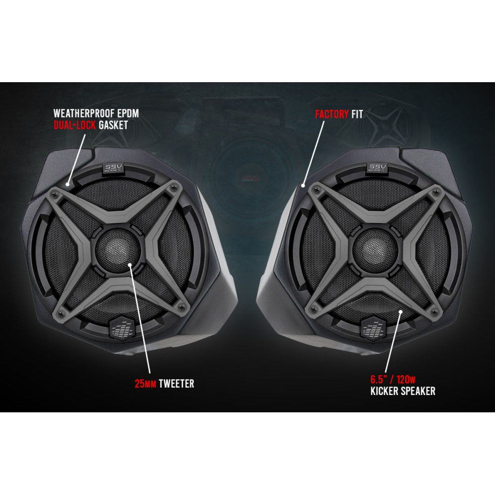 SSV Works Overhead Weatherproof Sound Bar With Front 6.5" Kicker Speaker Pods For Can-Am Maverick X3 17-19