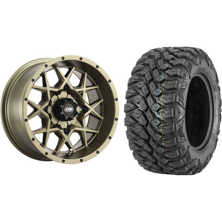 Set of 2 Mounted Wheel and Tire Kit Wheel: 14x7 4+3 4/137 Tire: 27x9-14 8 Ply