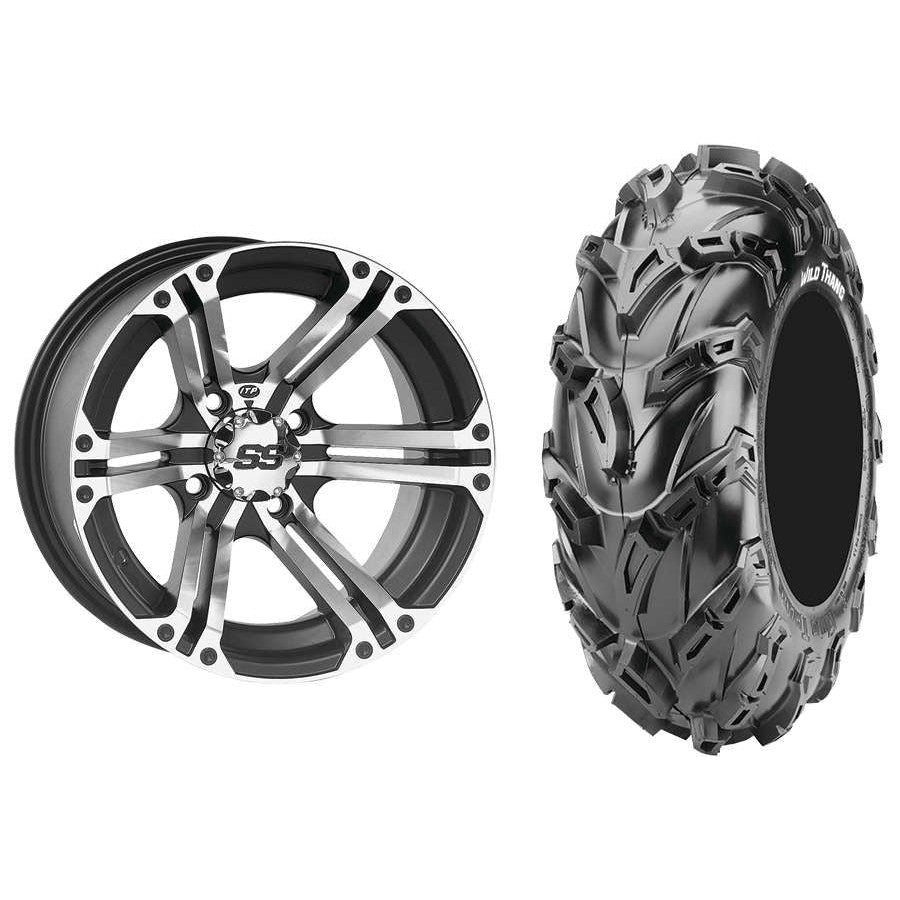 Set of 2 Mounted Wheel and Tire Kit Wheel: 12x7 5+2 4/110 Tire: 28x10-12 6 Ply