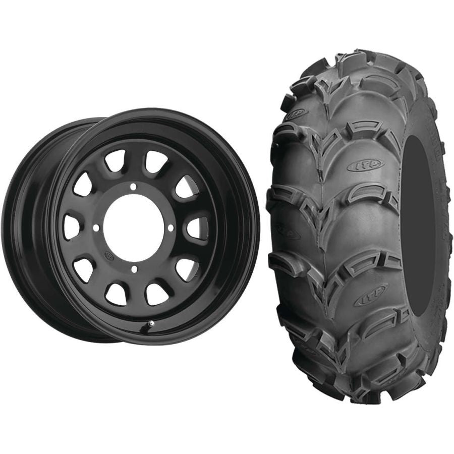 Set of 2 Mounted Wheel and Tire Kit Wheel: 14x7 5+2 4/110 Tire: 28x10-14 6 Ply