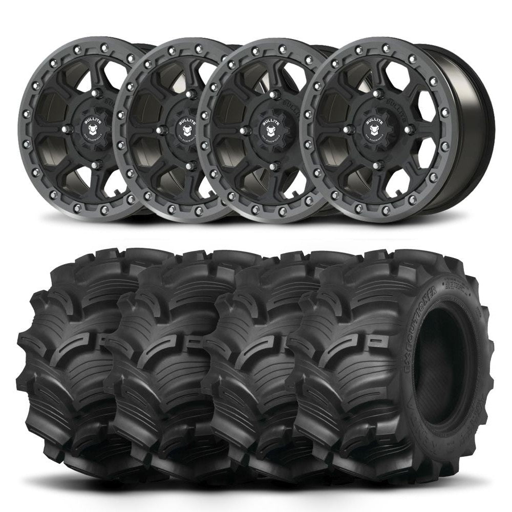 Set of Four Bullite Ruler Wheels 14" Gray And Kenda K538 Executioner Tires [28x11-14]