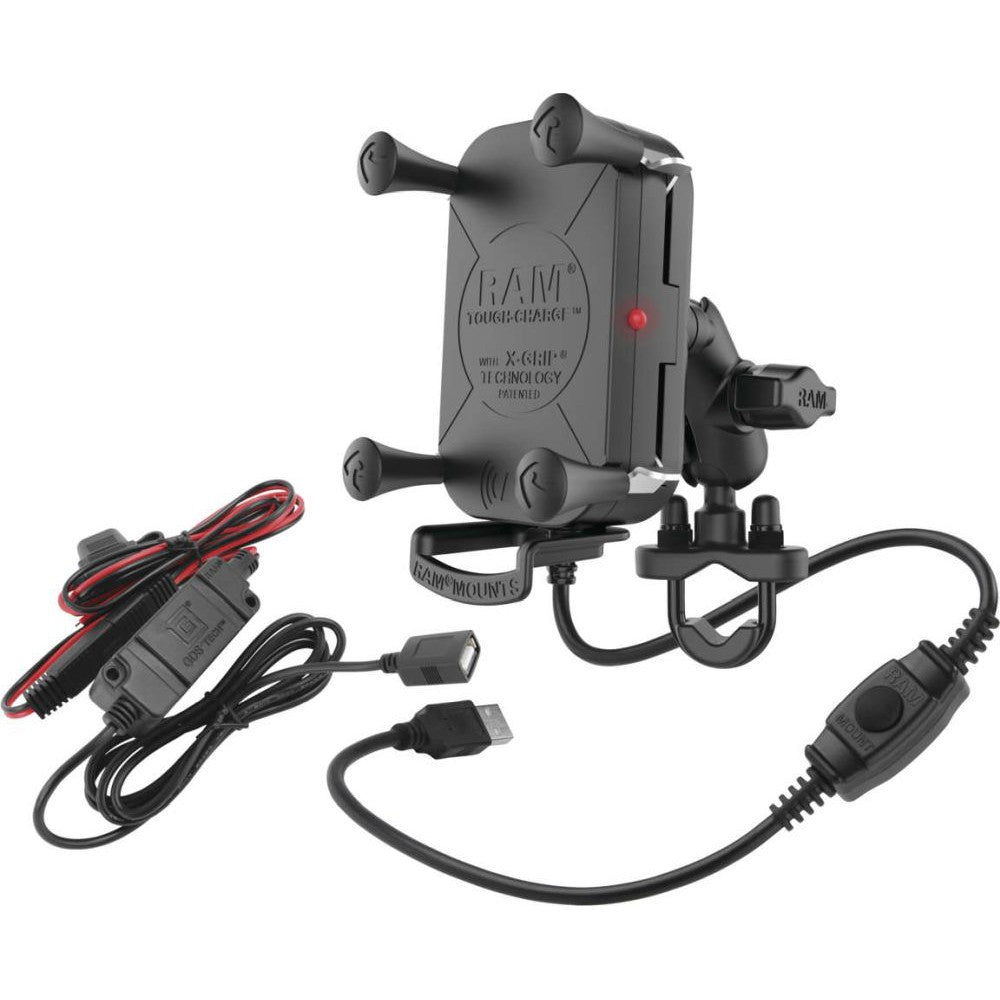 Ram Mounts Tough-Charge X-Grip Waterproof Wireless Charger With Handlebar Mount - RAM-B-149Z-A-UN12W-V7M