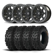 Set of Four Bullite Ruler Wheels 14" Gray And Kenda K587 Bearclaw HTR Tires [28x9R-14]