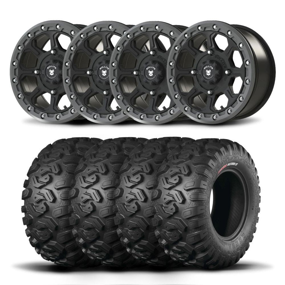 Set of Four Bullite Ruler Wheels 15" Gray And Kenda K3201 Mastodon HT Tires [35x10R-15]