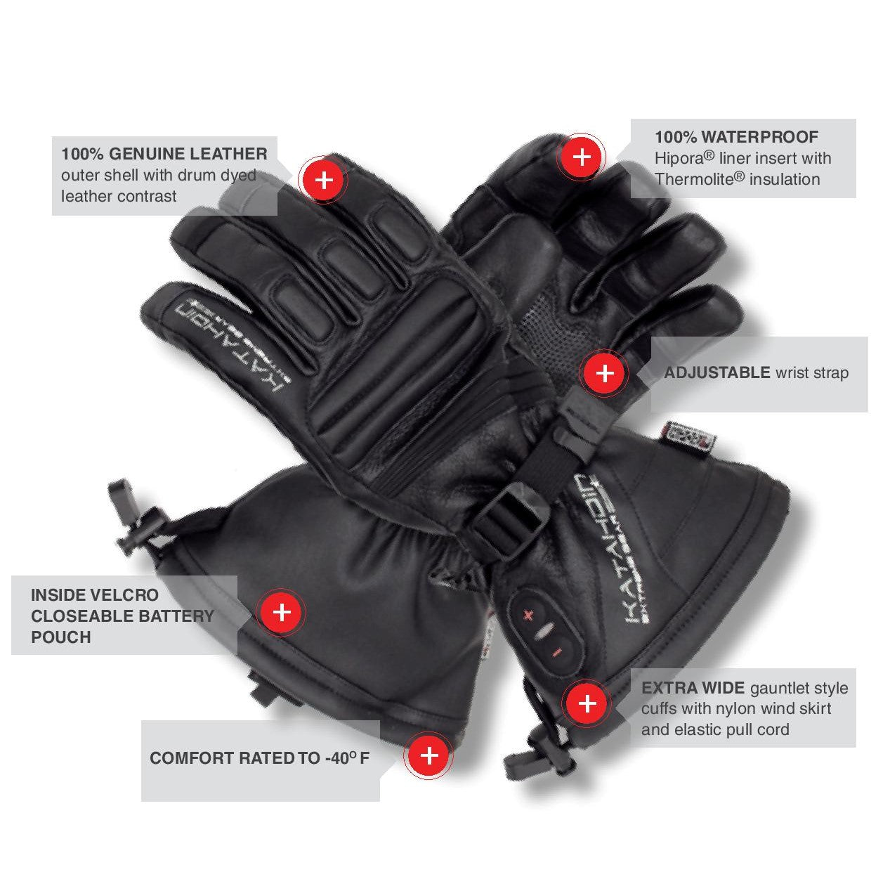 Katahdin Heated Snowmobile Gloves XS 100% Waterproof Genuine Leather