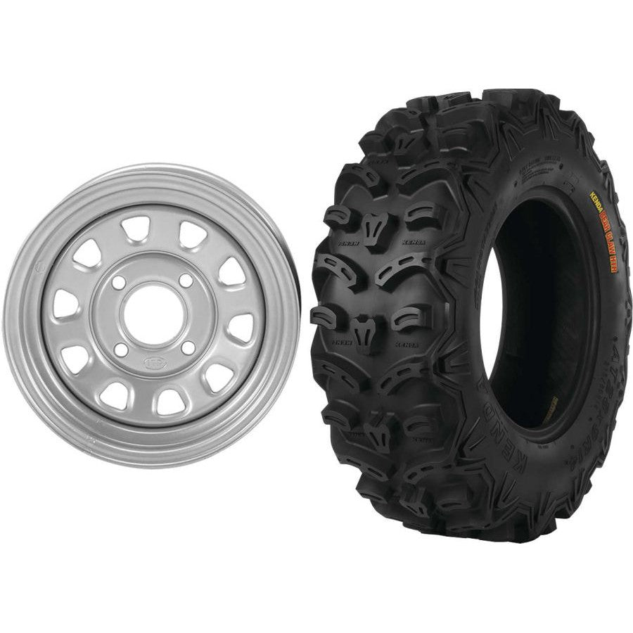 Set of 2 Mounted Wheel and Tire Kit Wheel: 12x7 4+3 4/110 Tire: 25x8-12 8 Ply