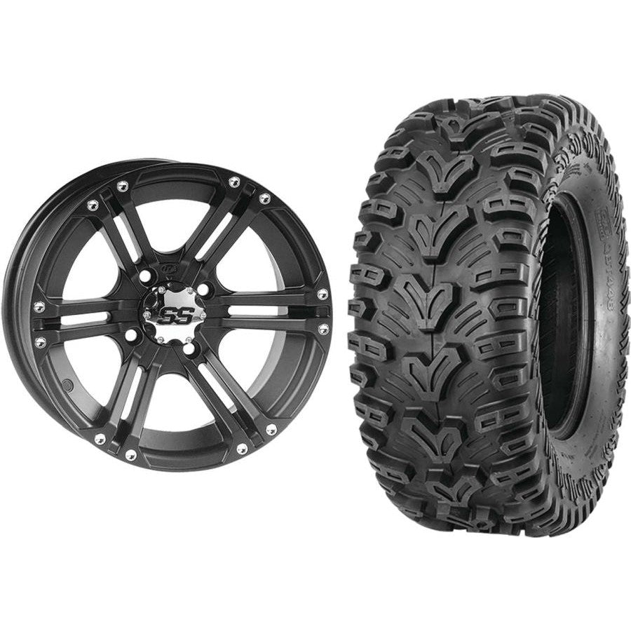 Set of 2 Mounted Wheel and Tire Kit Wheel: 12x7 5+2 4/110 Tire: 24x8-12 6 Ply