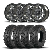 Set of Four Bullite Ruler Wheels 14" Gray And Kenda K592 Bearclaw EVO Tires [26x9-14]