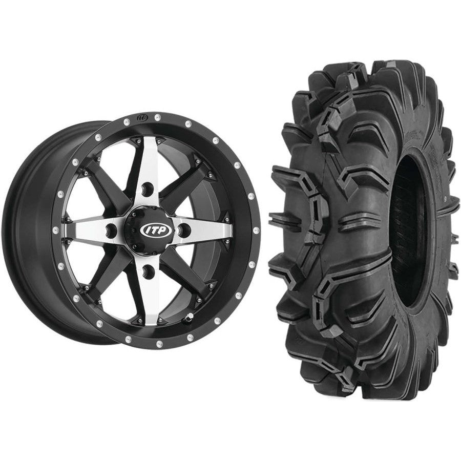 Set of 2 Mounted Wheel and Tire Kit Wheel: 14x7 5+2 4/110 Tire: 27x10-14 6 Ply