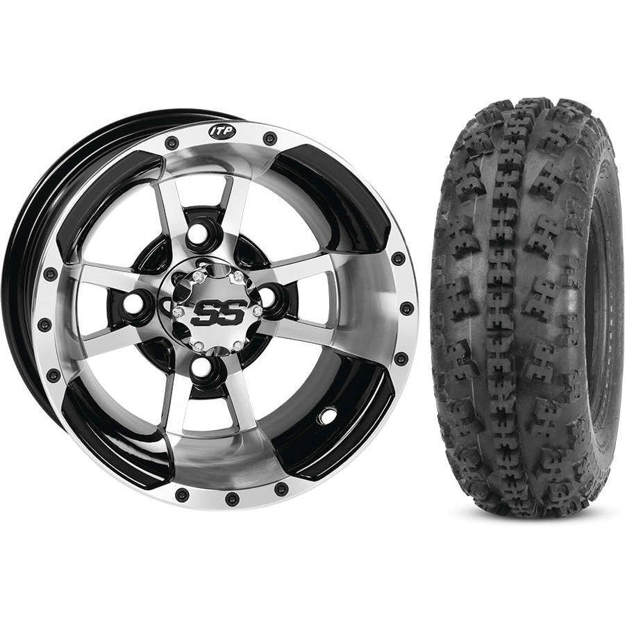 Set of 2 Mounted Wheel and Tire Kit Wheel: 10x5 3+2 4/144 Tire: 21x7-10 4 Ply