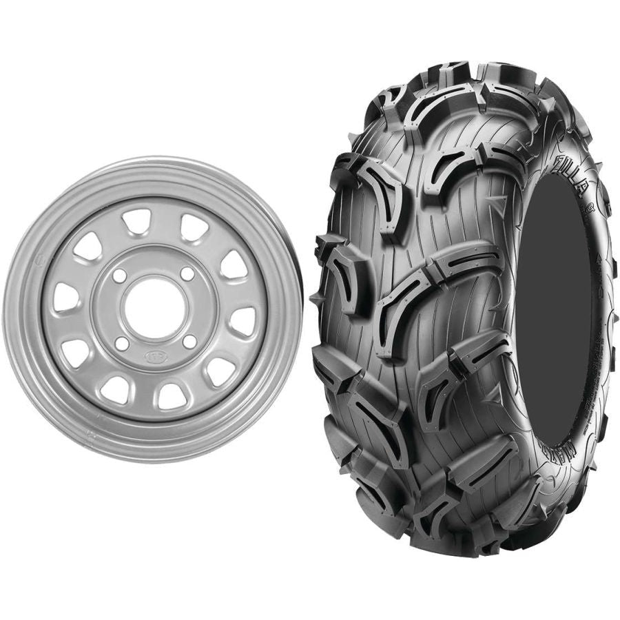 Set of 2 Mounted Wheel and Tire Kit Wheel: 12x7 2+5 4/110 Tire: 26x11-12 6 Ply