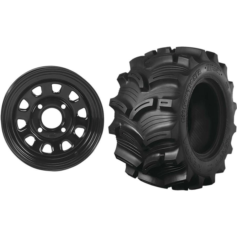 Set of 2 Mounted Wheel and Tire Kit Wheel: 12x7 4+3 4/137 Tire: 27x10-12 6 Ply