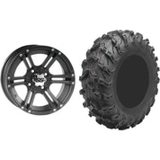 Set of 2 Mounted Wheel and Tire Kit Wheel: 12x7 2+5 4/110 Tire: 27x11-12 8 Ply