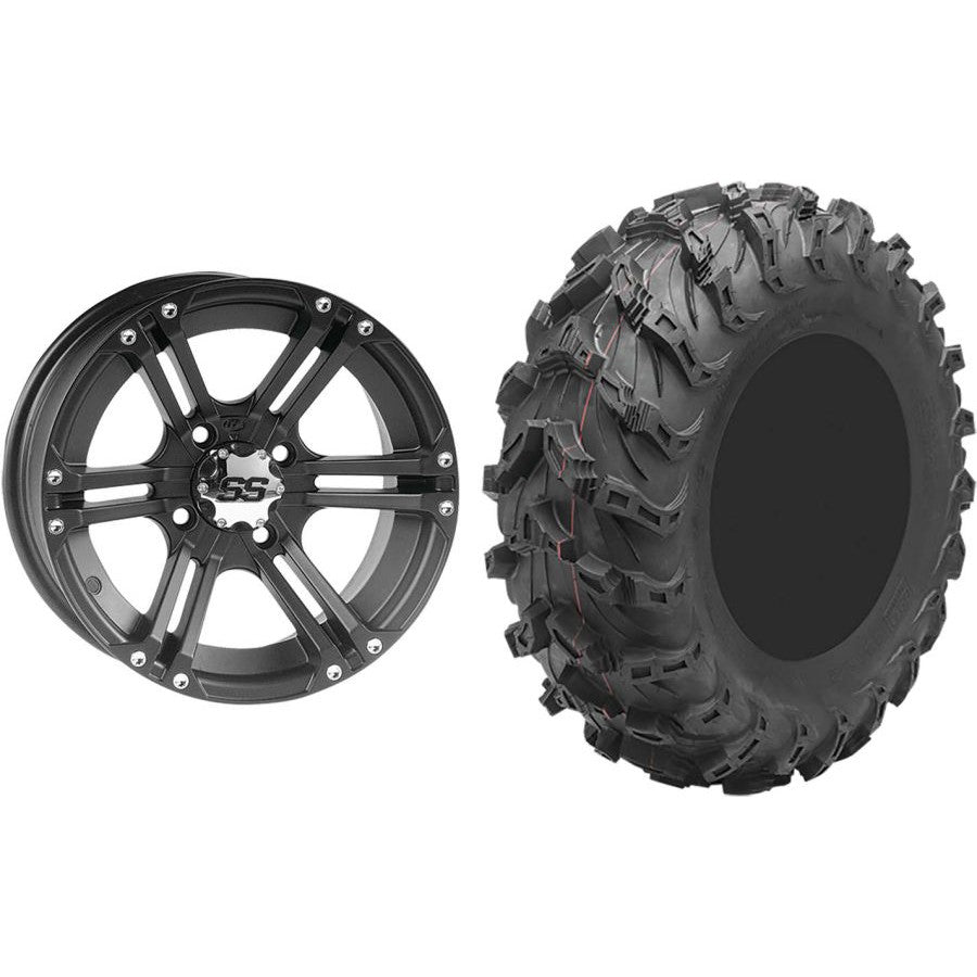 Set of 2 Mounted Wheel and Tire Kit Wheel: 12x7 2+5 4/110 Tire: 27x11-12 8 Ply