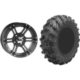 Set of 2 Mounted Wheel and Tire Kit Wheel: 12x7 2+5 4/110 Tire: 27x11-12 8 Ply