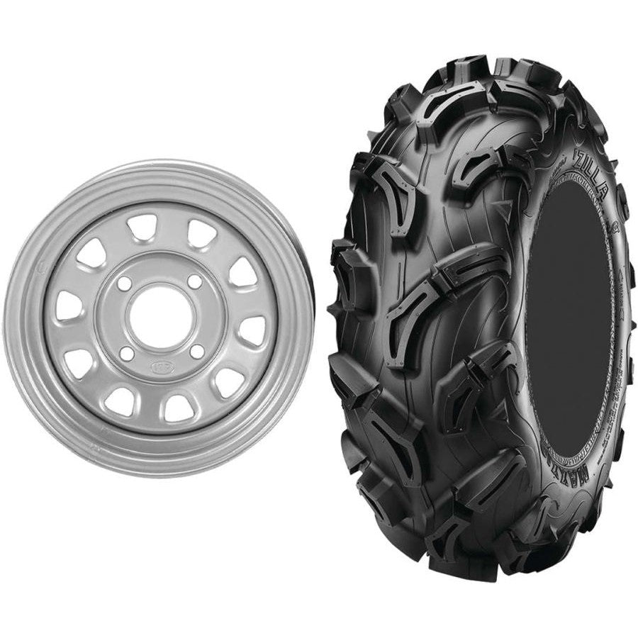 Set of 2 Mounted Wheel and Tire Kit Wheel: 12x7 5+2 4/110 Tire: 26x9-12 6 Ply