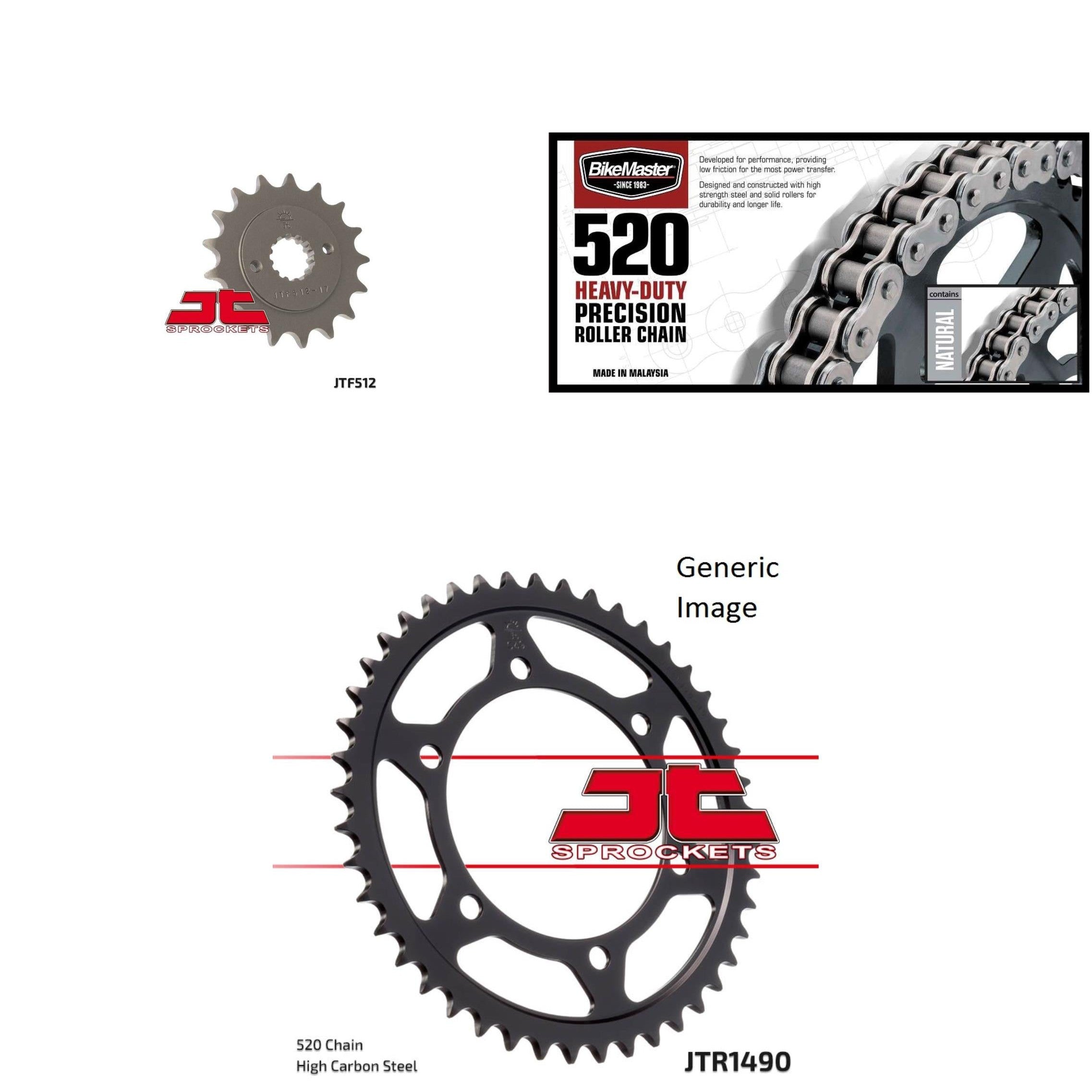 520H Chain Natural,Front & Rear Sprocket Kit KAWASAKI EN500 Vulcan 1996-2009