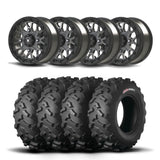 Juego de cuatro ruedas Bullite Rider de 14" grises y neumáticos Kenda K3203 Mastodon AT [26x11R-14]
