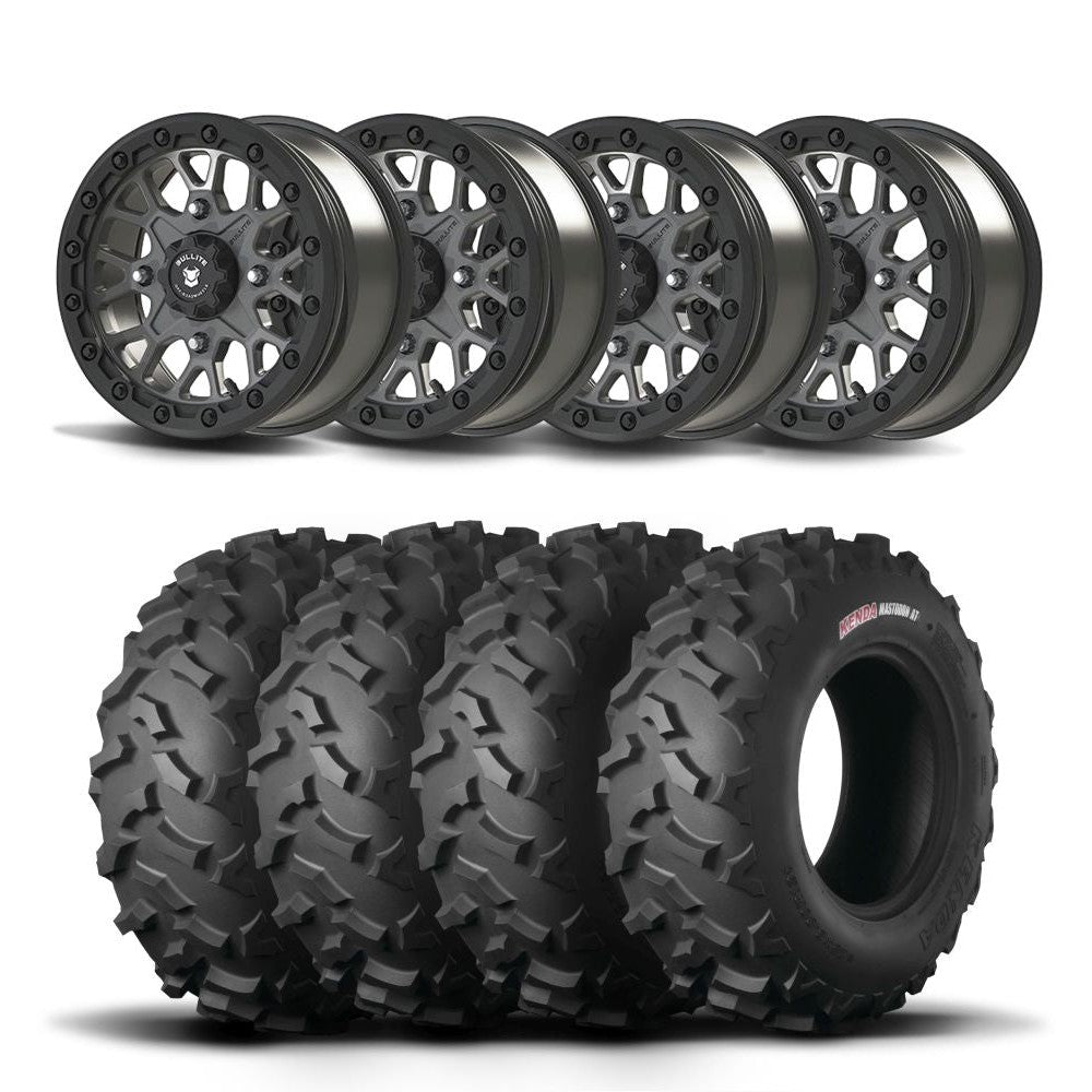Set of Four Bullite Rider Wheels 14" Gray And Kenda K3203 Mastodon AT Tires [30x10R-14]