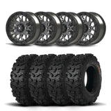 Juego de cuatro ruedas Bullite Rider de 14" grises y neumáticos Kenda K587 Bearclaw HTR [26x9R-14]