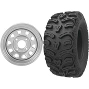 Set of 2 Mounted Wheel and Tire Kit Wheel: 12x7 4+3 4/110 Tire: 25x10-12 8 Ply