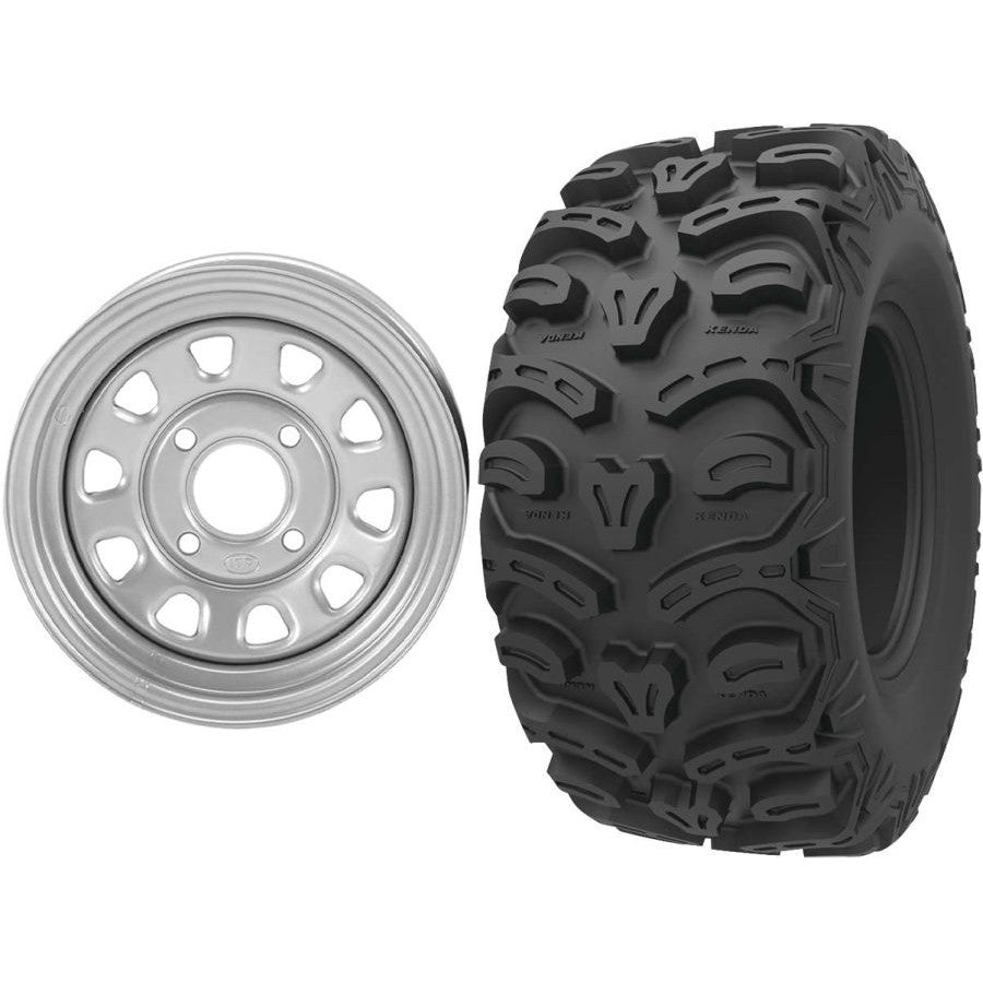 Set of 2 Mounted Wheel and Tire Kit Wheel: 12x7 4+3 4/110 Tire: 25x10-12 8 Ply