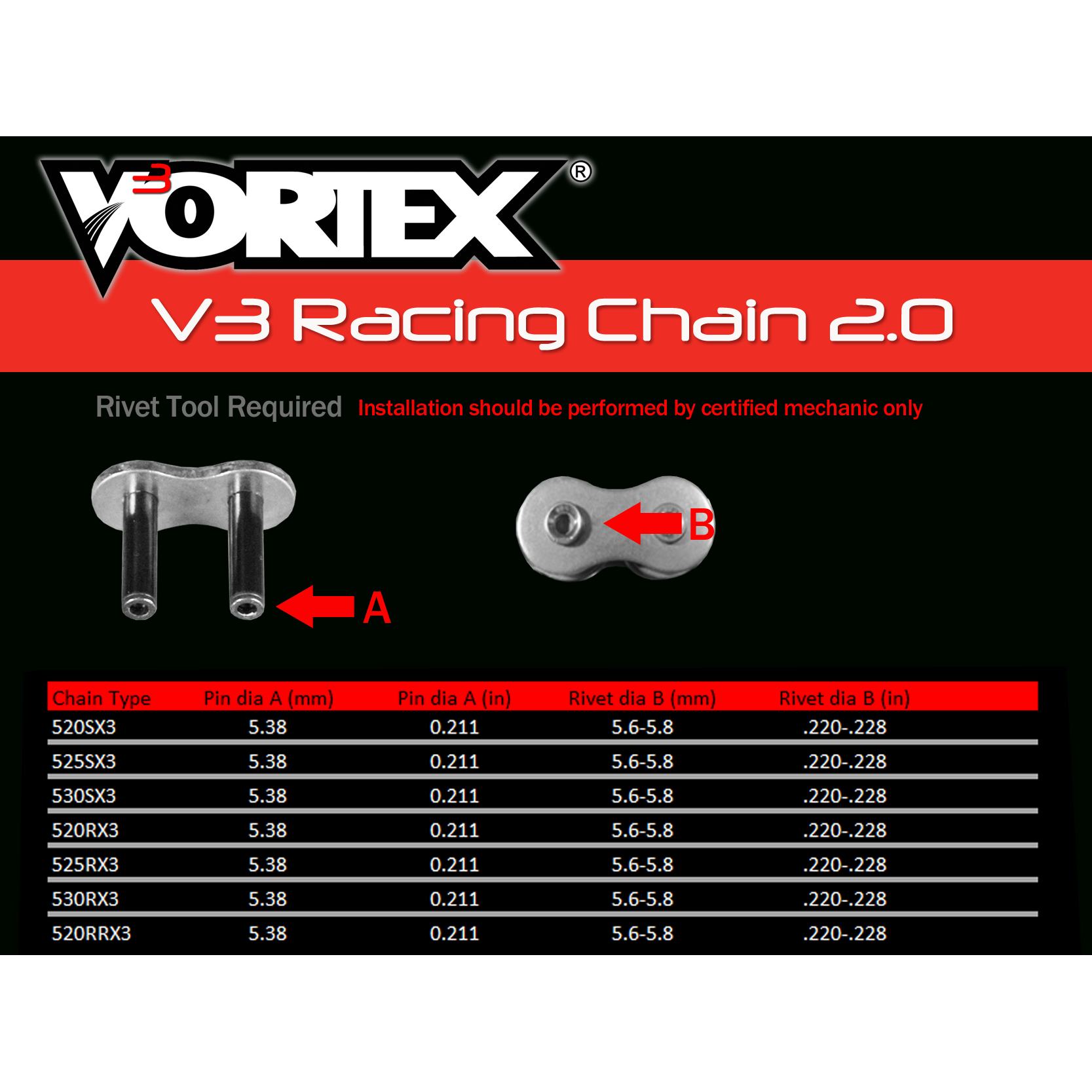 Vortex Black WSS 530SX3-116 Chain and Sprocket Kit 16-42 Tooth - CK2152