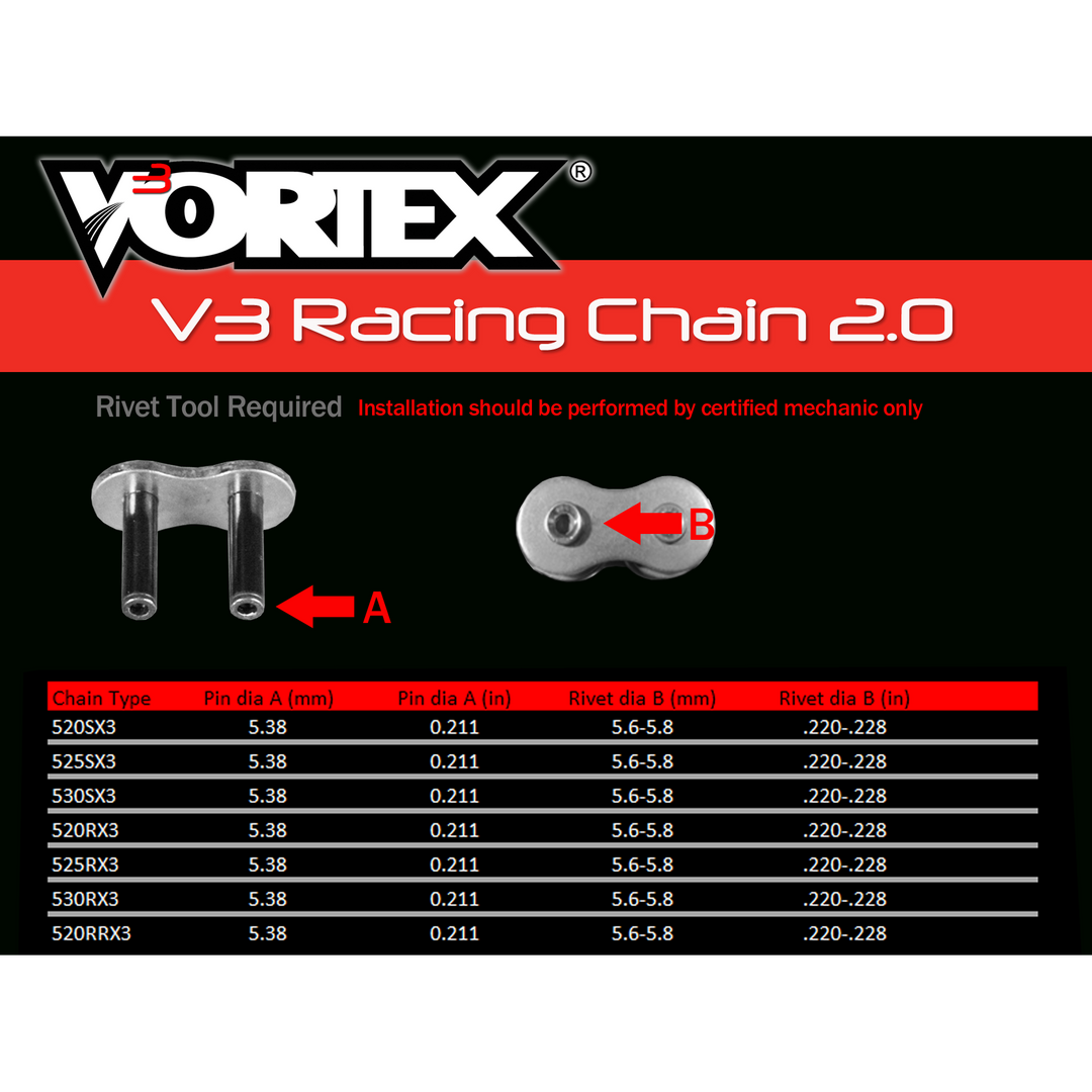 Vortex Black GFRA 520RX3-110 Chain and Sprocket Kit 15-45 Tooth - CK6448