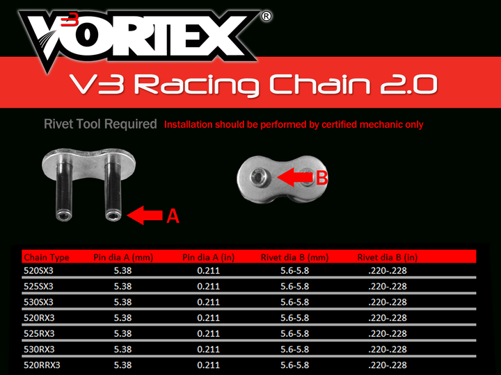 Vortex Black SSA 525RX3-118 Chain and Sprocket Kit 17-44 Tooth - CK7310