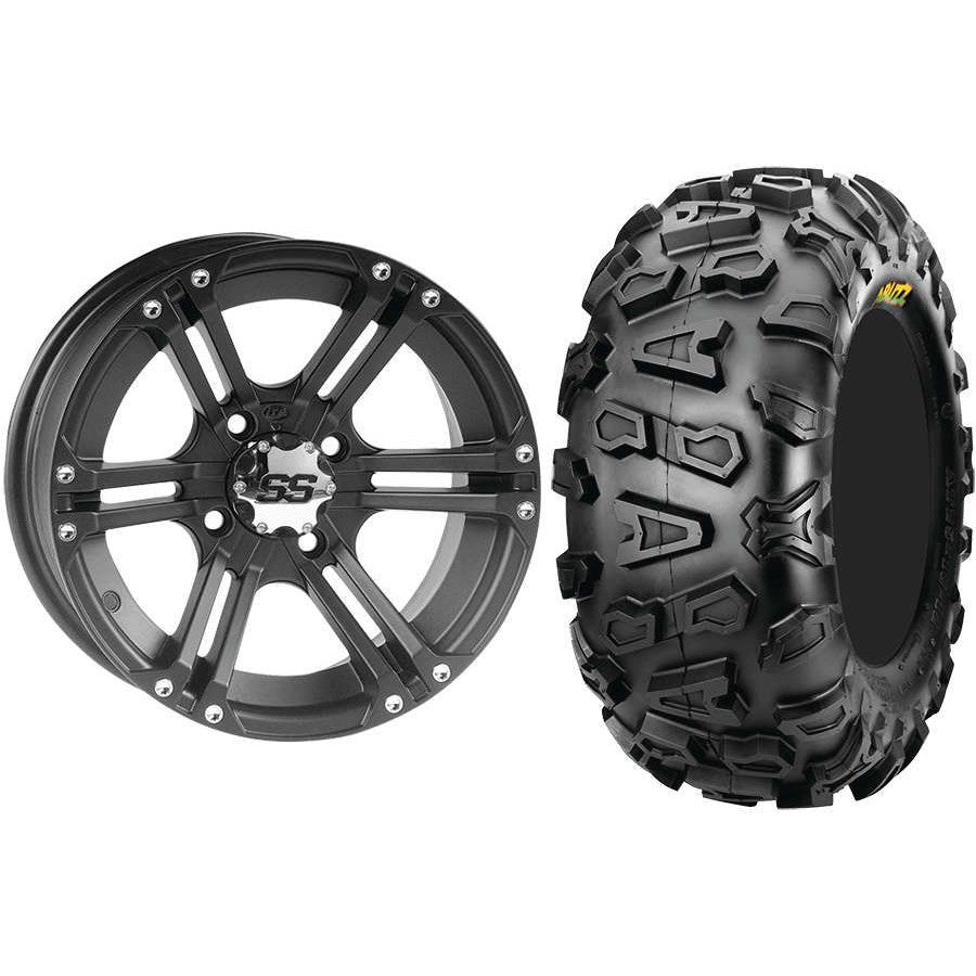 Set of 2 Mounted Wheel and Tire Kit Wheel: 12x7 2+5 4/110 Tire: 25x10-12 6 Ply