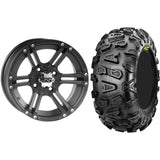 Set of 2 Mounted Wheel and Tire Kit Wheel: 12x7 2+5 4/110 Tire: 25x10-12 6 Ply