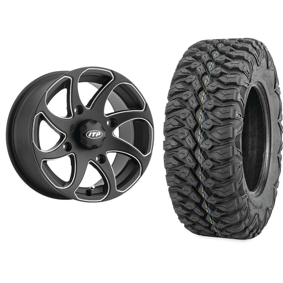 Set of 2 Mounted Wheel and Tire Kit Wheel: 14x7 5+2 4/137 Tire: 28x10-14 8 Ply