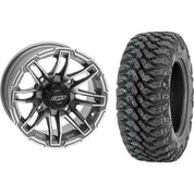Set of 2 Mounted Wheel and Tire Kit Wheel: 14x7 4+3 4/156 Tire: 28x10-14 8 Ply