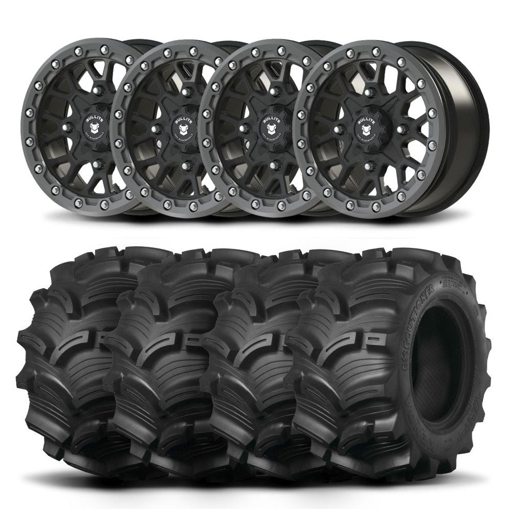 Set of Four Bullite Rider Wheels 14" Gray And Kenda K538 Executioner Tires [28x11-14]