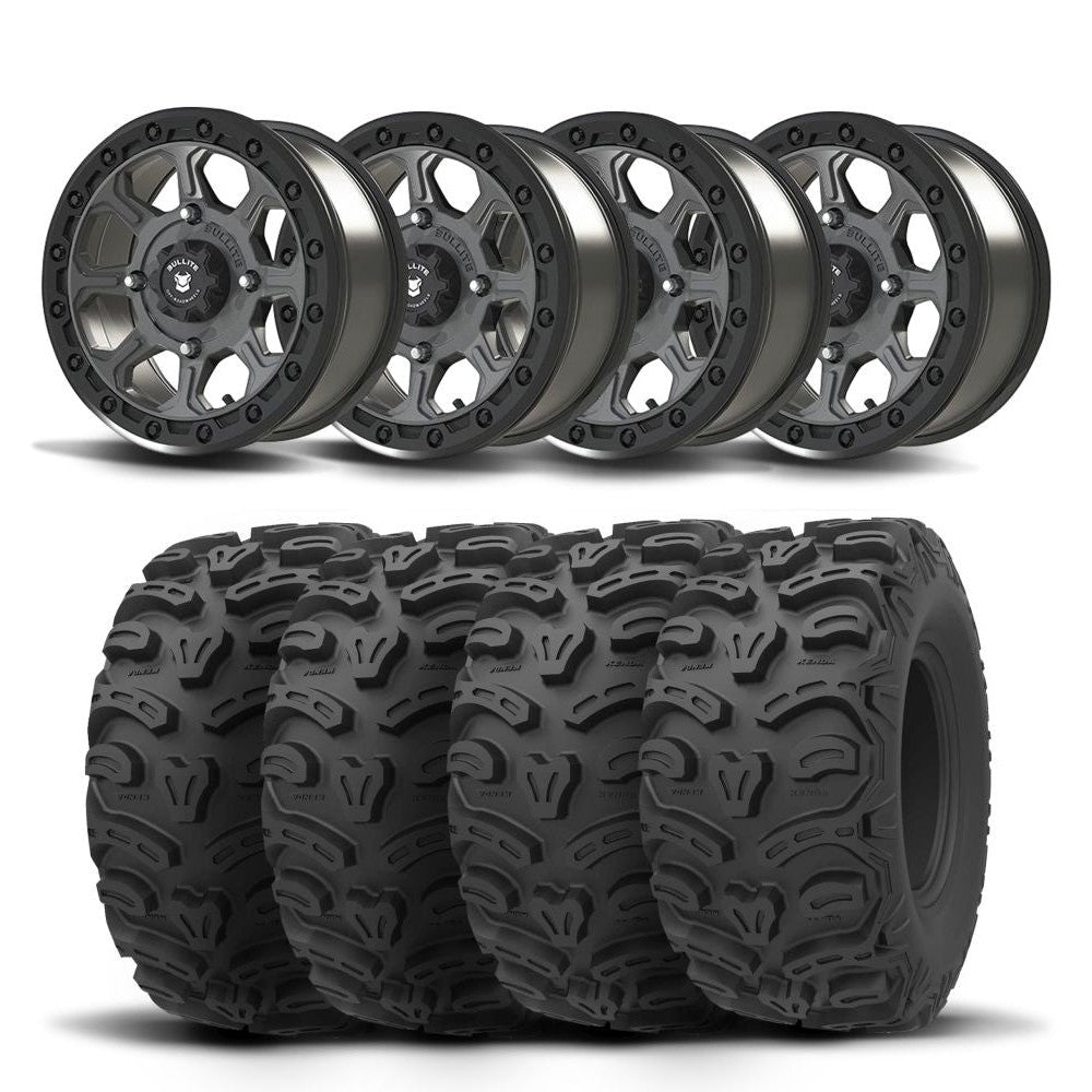 Set of Four Bullite Ruler Wheels 14" Gray And Kenda K587 Bearclaw HTR Tires [26x11R-14]