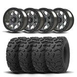 Set of Four Bullite Ruler Wheels 14" Gray And Kenda K587 Bearclaw HTR Tires [26x11R-14]