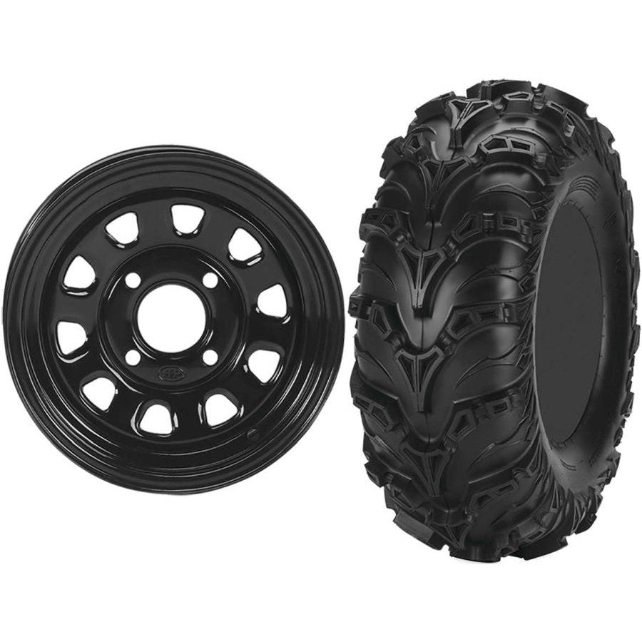 Set of 2 Mounted Wheel and Tire Kit Wheel: 12x7 4+3 4/156 Tire: 27x11-12 6 Ply