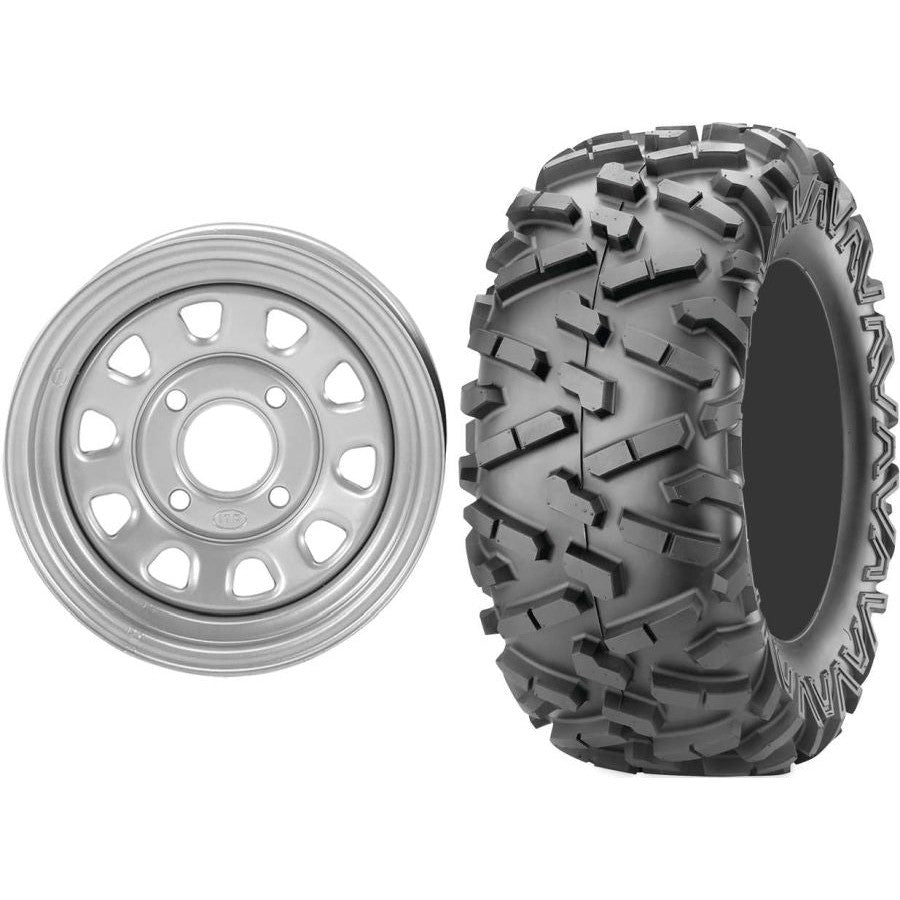 Set of 2 Mounted Wheel and Tire Kit Wheel: 12x7 5+2 4/137 12mm Tire: 26x9-12 6 Ply