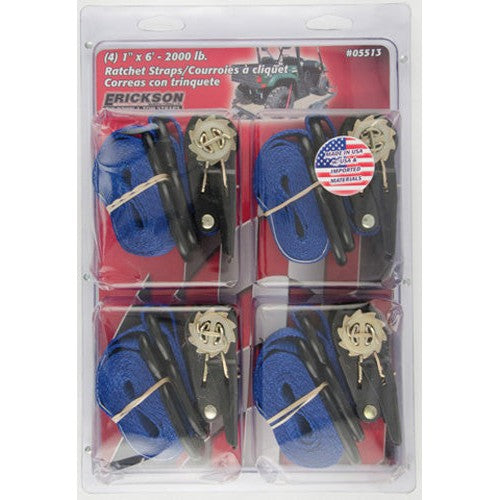 (4)1" X 6" 2000 Lb Rachet Strap Blue By Erickson
