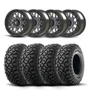 Set of Four Bullite Rider Wheels 14" Gray And Kenda K3204R Klever XT Tires [27x11R-14]